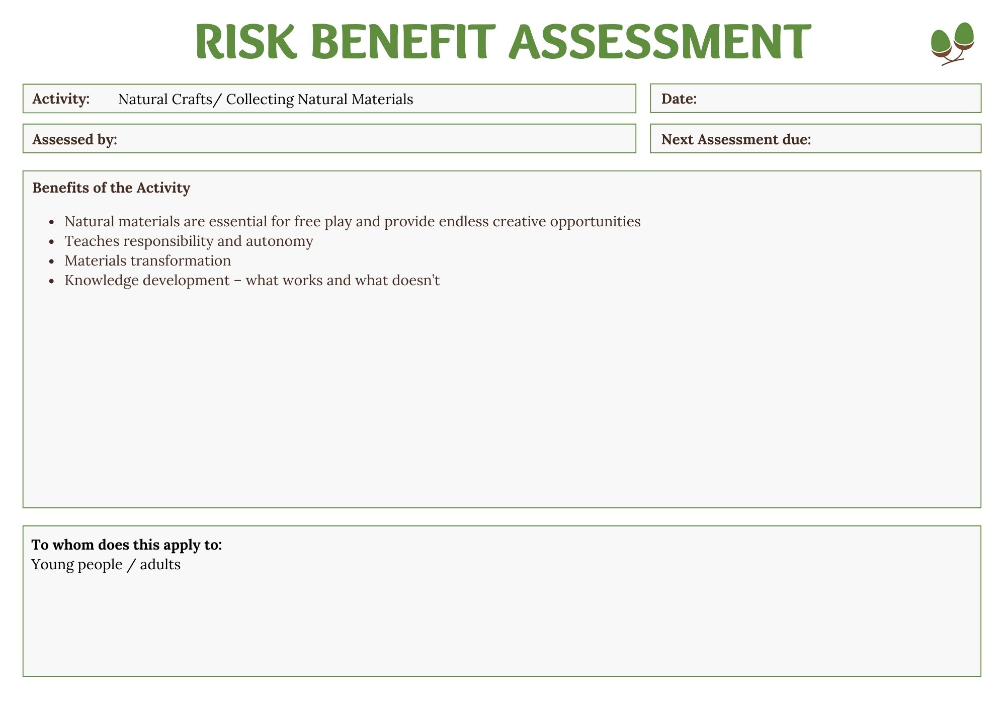 Forest School Risk Benefit Assessment